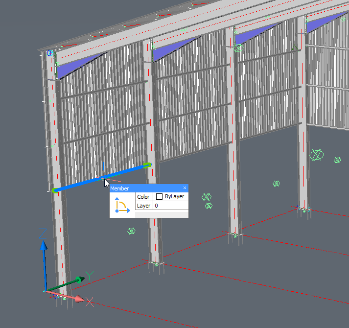 This is a Parabuild portal frame template that was fully parameterized, and we're double-clicking one of the side rails.