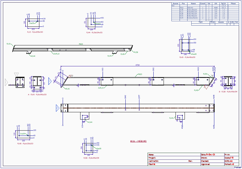 A drawing with position details on the assembly, but without the main part position detail.