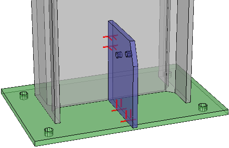 An example baseplate and gusset plate where only match lines were enabled