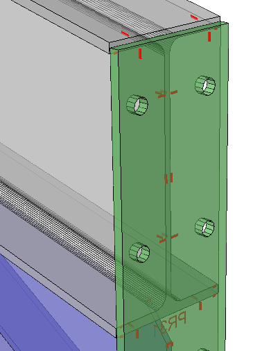 Example of a haunch connection end-plate, with it's hole match lines transferred to the flange. The scribing on the outside of the end-plate can be turned off